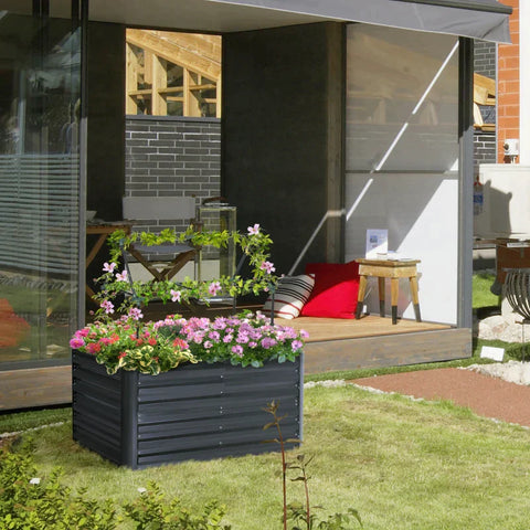 Rootz Raised Bed - Planter Box with Expandable Support Grid - Steel - Dark Gray - 120 x 90 x 59 cm