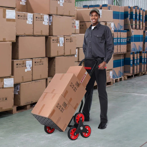 Rootz Steel Climbing Stairs Trolley - Steel Trolley - Hand Trucks - 6-wheeled Trolley - Foldable Hand Truck - Load Carrying Hand Truck  - Black & Red - 120kg