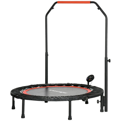 Rootz Mini Trampoline - With Height-adjustable Handle - LCD Monitor - Steel - Black + Red - Ø102 x 99-123cm