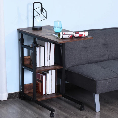 Rootz Side Table on Wheels - 4 Shelves - Height Adjustable - Coffee Table - E1 Chipboard - PP Plastic - Black - 80L x 40W x 72-82H cm