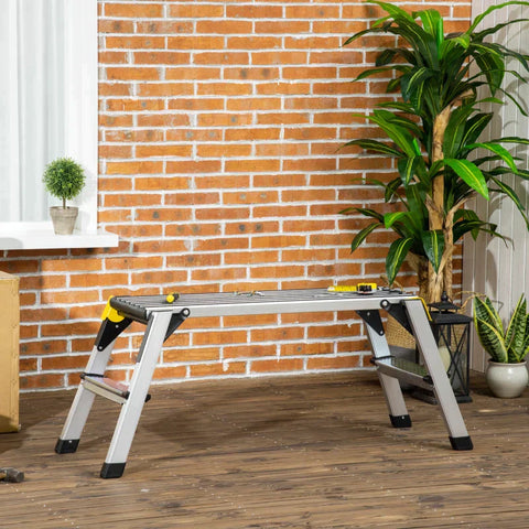 Rootz Werkplatform - Opvouwbaar Werkplatform - Antislip Met Veiligheidsklink - Aluminium - Zilver - 127,5 x 45 x 49cm