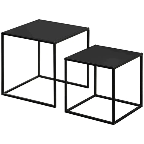 Rootz Side Table - Coffee Table - Nesting Table - Set Of 2 - Modern Design - Steel Frame - Black - 40 x 40 x 40 cm