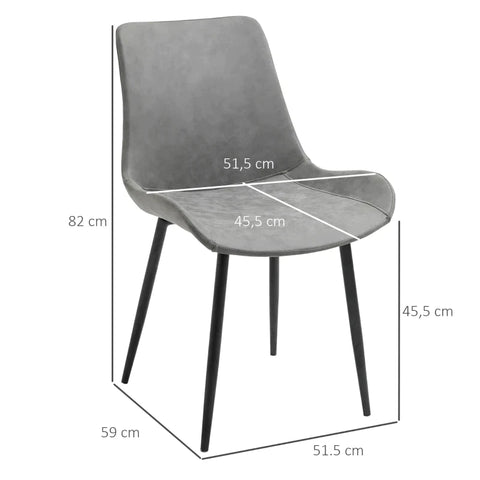 Rootz Dining Chair - Modern Kitchen Chair With Backrest - Metal Legs For Reception - Living Room Chair - Faux Leather - Grey - 51.5 x 59 x 82 cm