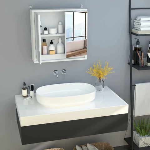 Rootz Bathroom Cabinet - Mirror Cabinet With 2 Mirrors - With Storage Shelf - Wall Mounted - White - 48 cm x 14.5 cm x 45 cm