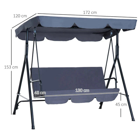 Rootz Hollywood Swing - Garden Swing - Hammock Swing - Swing Bench - Swing Chair With Canopy - 3-seater - Grey - 172 X 110 X 153 Cm