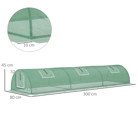 Rootz Foil Greenhouse - Weather Resistant - UV Resistant - Foil Tunnel - Green - 300cm x 80cm x 45cm