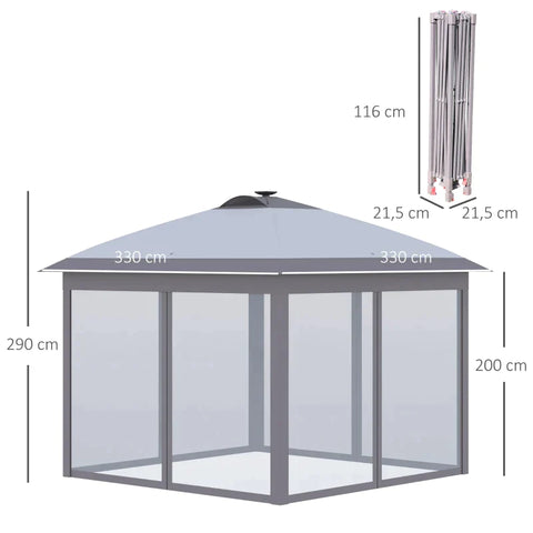 Rootz Pavillon – Faltpavillon – Gartenpavillon – mit LED-Solar-Lichterkette – USB-Ladeanschluss – Grau