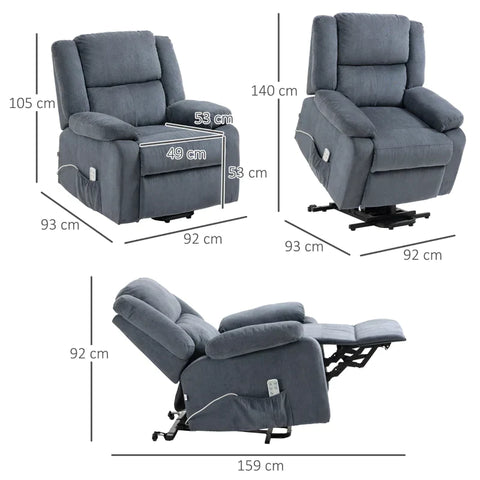 Rootz Stand-up Chair - Relaxation Chair - With Reclining Function - Remote Control - Velvet Look - Grey - 92 x 93 x 105 cm