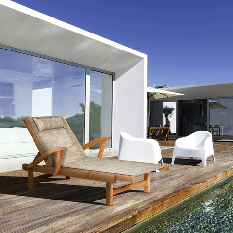 Rootz Outdoor Garden Lounger - Sun Lounger - Solid Wood - Weather Resistant - Brown + Gray - 194cm x 70cm x 32cm