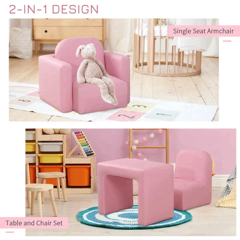 Rootz Children's Sofa - 2-in-1 Children's Sofa Table And Chair Set - Children's Armchair - Mini Sofa - Mini Armchair - Pink