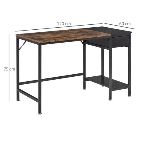 Rootz Desk - Desk With Bookcase - Work Desk with Side Storage - Industrial-Style - Brown/Black - 120 cm x 60 cm x 75 cm