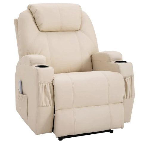Rootz Massage Chair - Electric Relaxation Chair - Tv Chair - Massage Function - Reclining Function - Artificial Leather - Wood - Metal - Foam - Beige - 82 x 97 x 110 cm