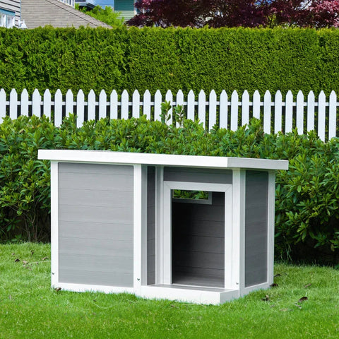 Rootz Hondenkennel - Houten Hondenhok - Hondenhok - Hondenkooi - Knaagdierhuis - WPC - Grijs/Wit - 102L x 70B x 73H cm