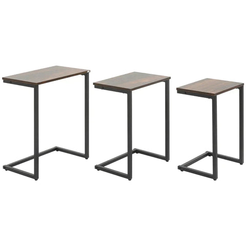 Rootz Side Table - Nesting Tables - Set Of 3 Side Tables - Coffee Table - Chipboard/Steel - Brown + Black - 45 x 30 x 60cm