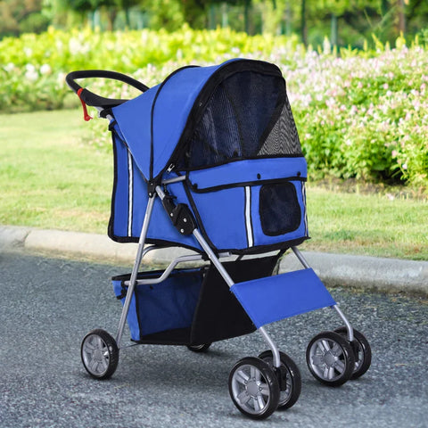 Rootz Dog Stroller - Pet Stroller - Dog Buggy - Dog Stroller For Travel - Foldable Pet Stroller - Dog Travel Buggy - Compact Pet Carriage - Blue - 75L x 45W x 97H cm