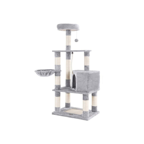 Rootz Scratching Post - High Tower - Cat-friendly Soft - Scratching Board - 2 Caves - Space-saving Cat - Carb Certified Chipboard Plush-sisal - Light Gray - 55 x 40 x 138 cm