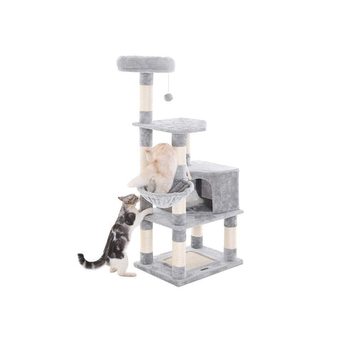 Rootz Scratching Post - High Tower - Cat-friendly Soft - Scratching Board - 2 Caves - Space-saving Cat - Carb Certified Chipboard Plush-sisal - Light Gray - 55 x 40 x 138 cm