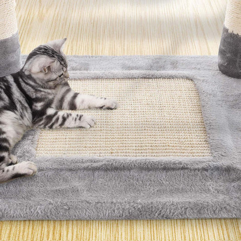 Rootz Scratching Post - High Tower - Cat-friendly Soft - Scratching Board - 2 Caves - Space-saving Cat - Carb Certified Chipboard Plush-sisal - Light Gray - 55 x 40 x 138 cm