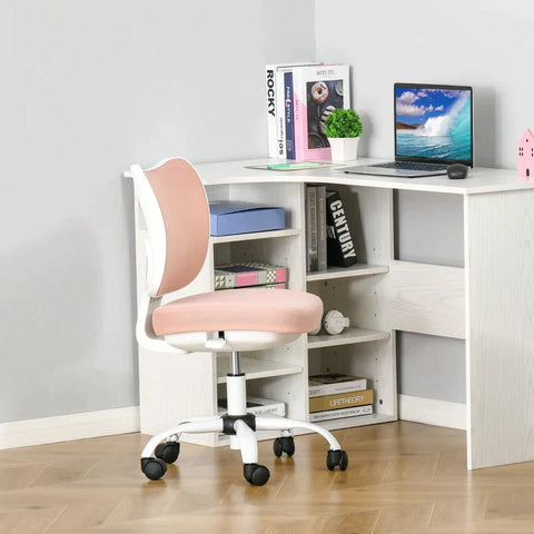 Rootz Office Chair - Swivel Chair Without Armrests - Height Adjustable Foam - ABS Metal - White/Pink - 46 x 51 x 78-87.5 cm