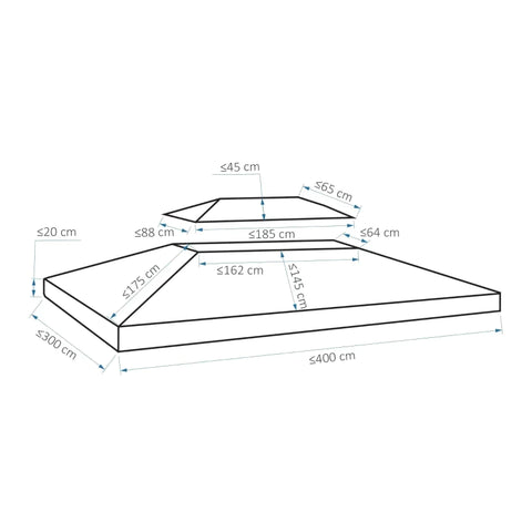 Rootz vervangende luifel - paviljoenluifel - vervangende afdekking - 2-laags bovendak - UV-afdekking - zonneschermen - lichtgrijs - 3 x 4 m