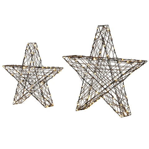 Rootz Weihnachtssternlicht – Weihnachtsbeleuchtung – Set mit 2 Weihnachtssternen – 160 LEDs – wetterfest – Metall – Braun – 80 x 30 x 80 cm