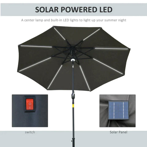 Rootz Parasol - Garden Parasol - Sun Umbrella - Sun Protection - Garden Umbrella - Umbrella - Hand Crank - Grey