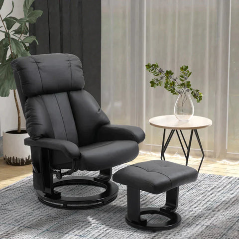 Rootz Relaxation Lounger With Reclining Function - Massage Chair - Tv Chair - Reclining Chair - Ergonomic Chair - Armchair With Stool - Black - 76 x 80 x 102 cm