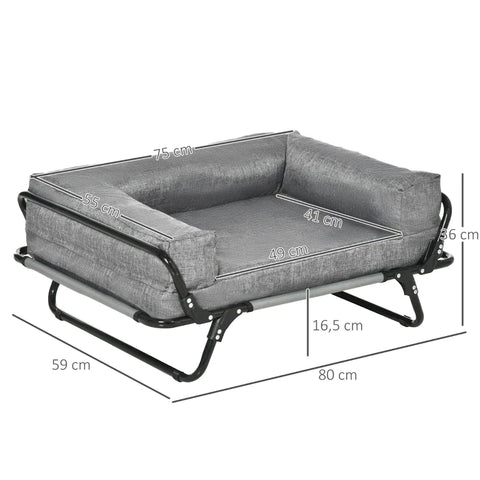 Rootz Hondensofa - 2 In 1 Pet Sofa - Pet Bed - Dog Lounger - Cat Sofa - Verhoogd Dog Bed - Slaapplaats Voor Katten Honden - Grijs - 80 x 59 x 36 cm