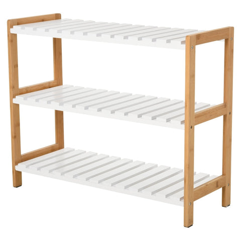 Rootz Shoe Rack - Pine Shoe Rack - Bathroom Shelf - Shoe Cabinet with 3 Shelves - Shelf for Shoes - White