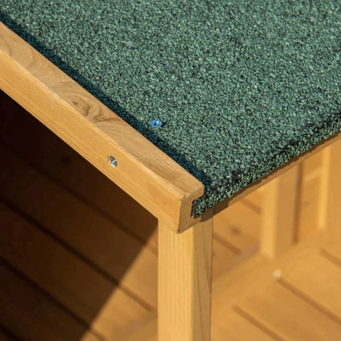 Rootz Massief Houten Hondenhok - Geïsoleerd Hondenhok met 2 Kamers - Asfaltdak - Buitenhut met Terras - Geel + Groen - 127 x 110 x 109 cm