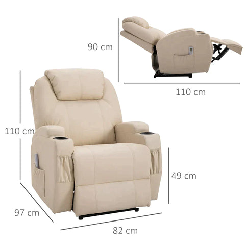 Rootz Massage Chair - Electric Relaxation Chair - Tv Chair - Massage Function - Reclining Function - Artificial Leather - Wood - Metal - Foam - Beige - 82 x 97 x 110 cm