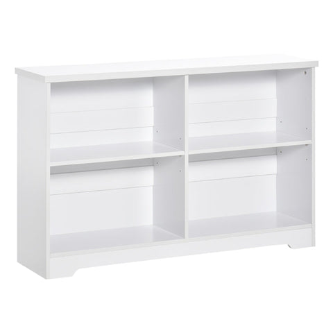 Rootz Bookshelf - Simple Modern 4-Compartment Low Bookcase - 2-Tier with Moving Shelves - Display Storage Unit - Home - Office - Living Room Furniture - White - 118.2cm x 29.5cm x 76.5cm