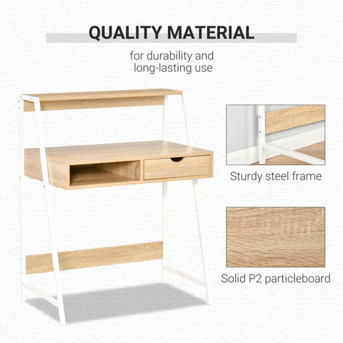 Rootz Desk -  Desk With Drawer And Shelf - Large Storage Space - E1 Chipboard - Metal Frame - Natural - 80 x 50 x 100 cm