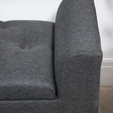 Rootz Bank - Bank Met Opbergruimte - Gestoffeerde Bank - Kruk - Commode - Linnen Touch - Rubberhout - Donkergrijs - 116 x 44 x 58 cm