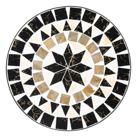 Rootz Plant Stand - Flower Stand - Plant Holder - Foldable Round - Metal/Ceramic Tile - Black/White/Yellow