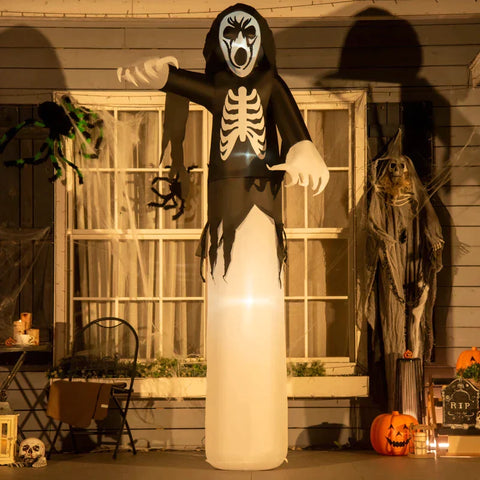 Rootz Ghost Skeleton - Halloween Decoration With Blower - Tension Rope - Sandbag - Black - 1.40 x 1.05 x 2.70m