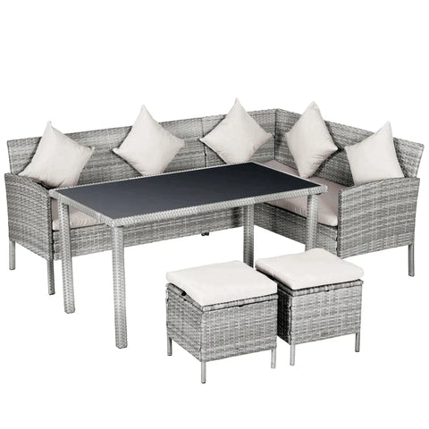 Rootz Sofa Set - Rattan Seating Set - Garden Furniture Set - Dining table - Metal - Grey/Cream