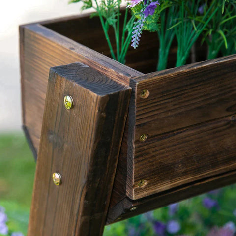 Rootz Bloemenstandaard - Bloemenladder - Houten Bloemenladder Met 3 Planken - Plantenladder - Plantenplank - Plantenstandaard - Bloemenplank - Bruin - 61 x 48 x 118 cm