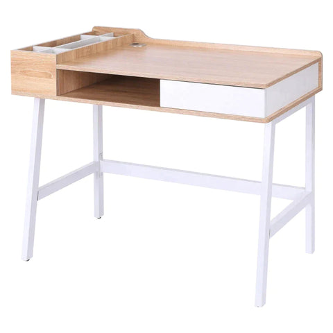 Rootz Desk - Writing Desk - Computer Desk - White/Natural - 100 cm x 55 cm x 81.5 cm