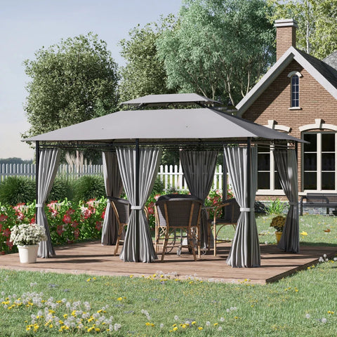 Rootz Gazebo - Double Canopy Gazebo - Luxurious Pavilion - Dark Grey - 3 x 4 x 2.65m