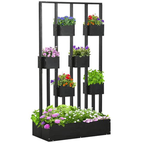 Rootz Plant Box - Combination - Modular Design - Stand Frame - Natural Wood - Black - 90 x 45 x 170 cm