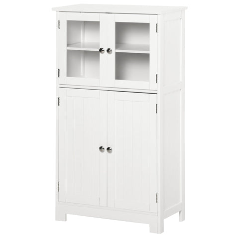 Rootz Bathroom Cabinet - Compact Bathroom Cabinet - Storage Cabinet - 2 Storage - Glass Doors - Shelf - Protective Coating - White - 60 x 30 x 108.5 cm