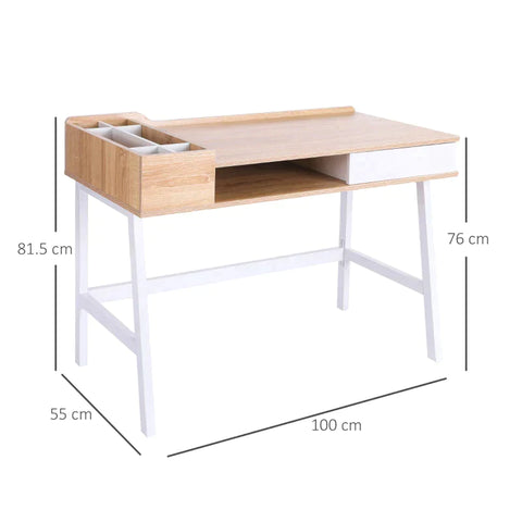 Rootz Desk - Writing Desk - Computer Desk - White/Natural - 100 cm x 55 cm x 81.5 cm