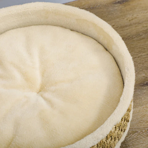 Rootz Pet Bed for Cats and Dogs - Seagrass - Washable Cushion - Beige + Khaki - Natural - 48cm x 48cm x 24.5cm