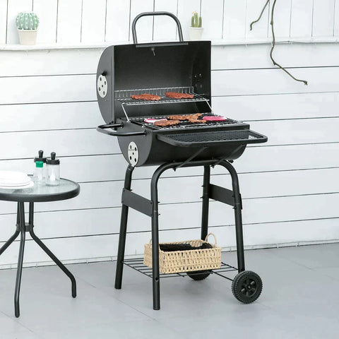 Rootz Charcoal Grill - Mobile BBQ grill with Wheels - Metal Lid - Black - 68cm x 63cm x 102cm