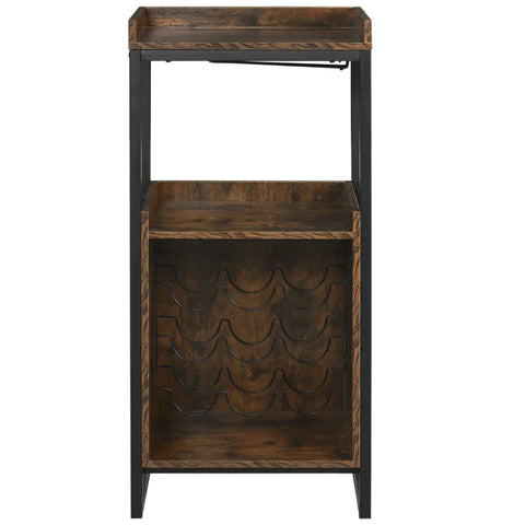 Rootz Wine Rack - Wine Cabinet - Bottle Rack - 2 Open Shelves - Glass Holder - Black/Brown 52 x 40 x 113 cm