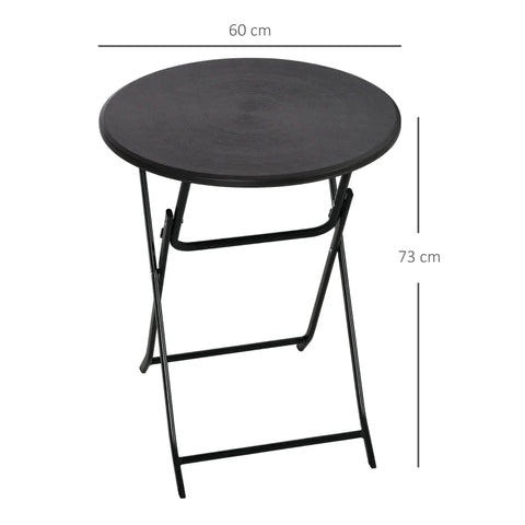 Rootz Garden Table - Round - Foldable - For 2 People - Wood Look - Steel + Plastic - Dark Grey - 60 x 60 x 73 cm
