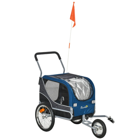 Rootz 2-in-1-Hundeanhänger – Haustier-Fahrradanhänger – Hundeträger – Hunde-Fahrradanhänger – Oxford-Stoff – atmungsaktiv – Metall – Blau/Grau – 122 x 58 x 74 cm