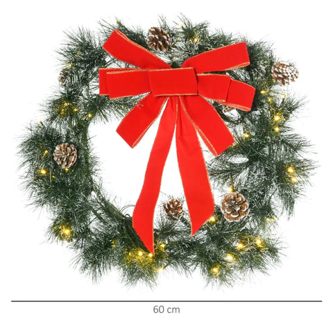 Rootz Christmas Wreath - Artificial Christmas - Front Door Mantel - LED Lights - Warm White - Door Wreath - Green - Ø60 x 10H cm