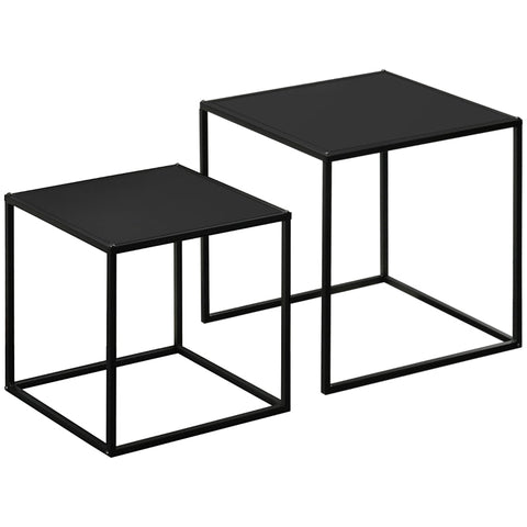 Rootz Side Table - Coffee Table - Nesting Table - Set Of 2 - Modern Design - Steel Frame - Black - 40 x 40 x 40 cm